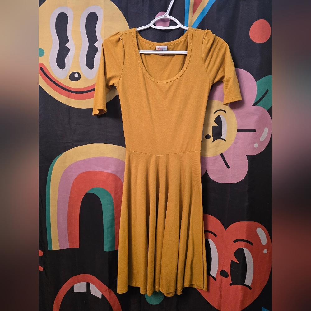Mustard Yellow Women's Fit & Flare Dress Lularoe Casual Midi Spring Summer XXS